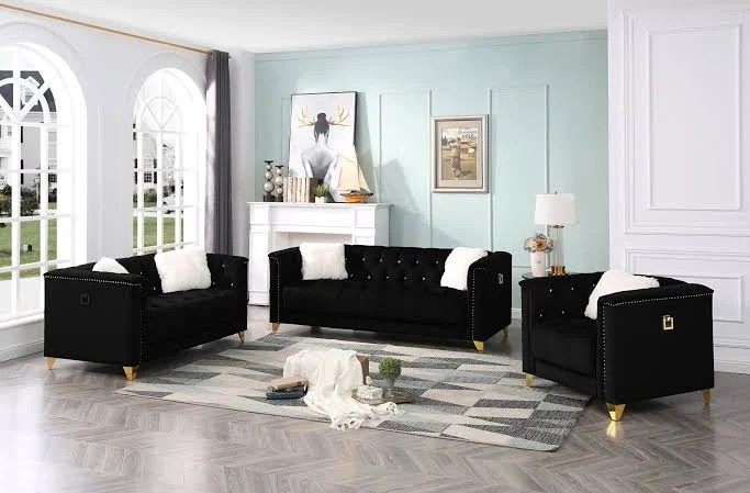 1764 – SOFA SET – BLACK with golden