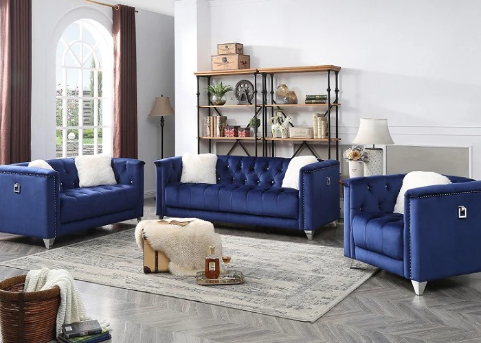 1764 – Stationary Sofa Set (Blue-silver)