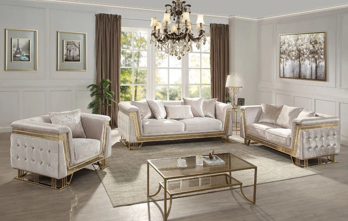 326_Beige/Gold_sofa Set
