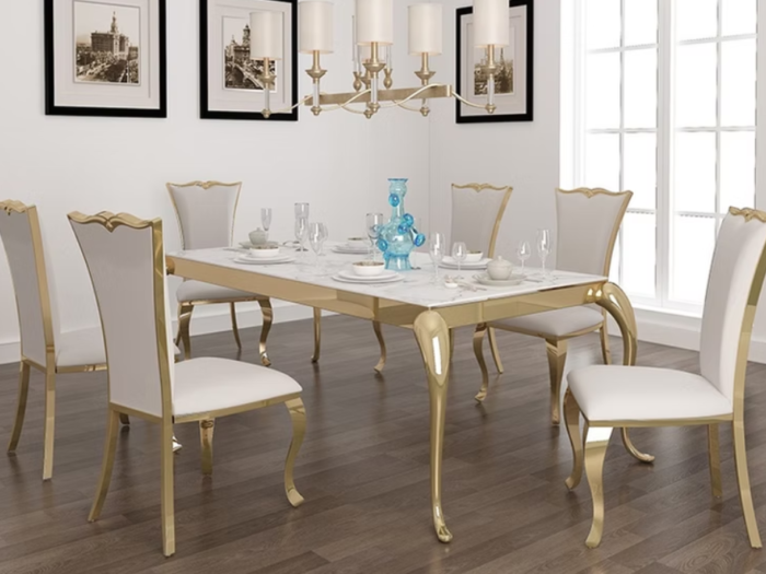 Soleil Dining Table + 6 White Riley Chairs